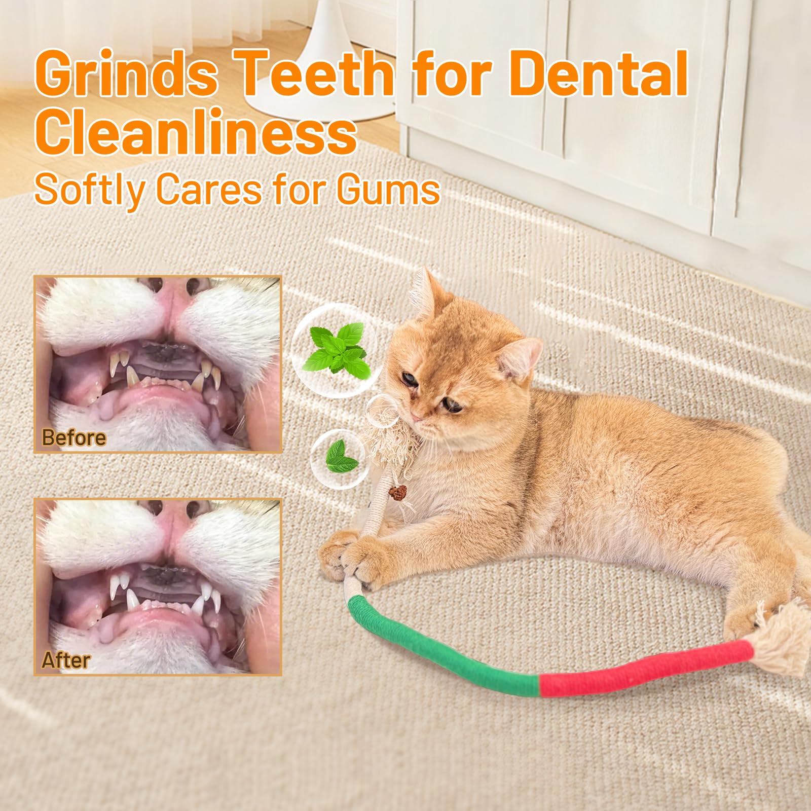 Gochanmon Cat Toys Chew Ropes,3Pcs Natural Catnip Chewing Rope,Safe Teeth Cleaning Toy For Indoor Kittens,Interactive Cat Nip Ki